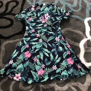 Floral print navy sun dress.